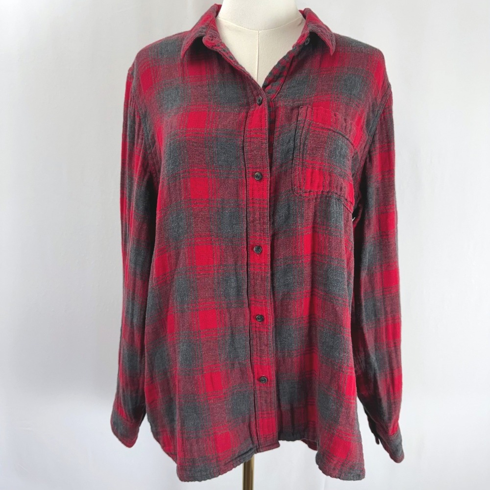 Madewell Red Grey Buffalo Plaid Flannel Button Down Shirt XL E1235‎ FA15
